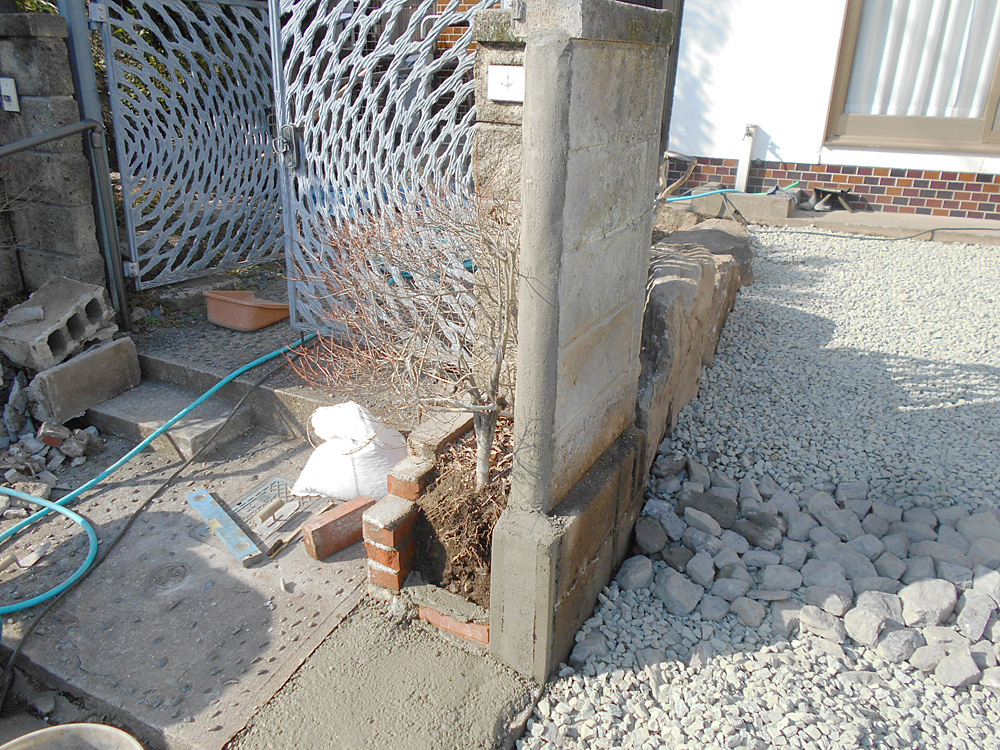 熊本市西区Ｎ様邸改修工事　ブロック撤去の境もモルタル補修
